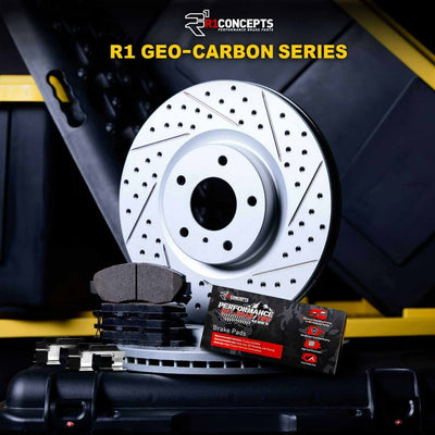 R1 21-25 Chevy Silverado 1500 Rear Drill/Slot Carbon Coated Rotor Set w/Off-Road/Tow Pads