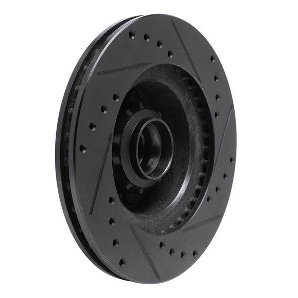 R1 70-72 Dodge Challenger Front Left Drilled & Slotted Black Brake Rotor