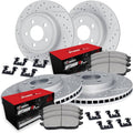 R1 09-14 Acura TL Front & Rear Drill/Slot Carbon Coated Rotor Set w/Optimum Pads