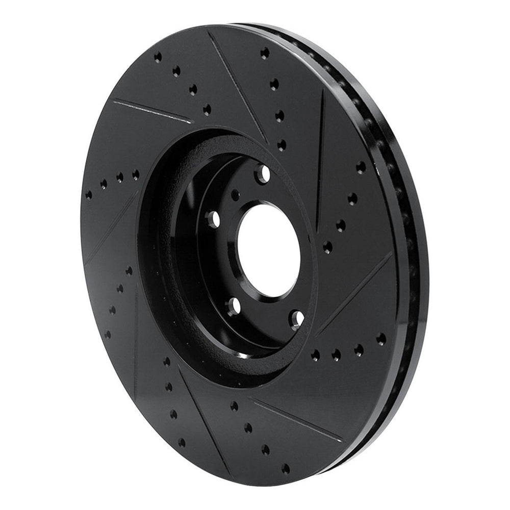 R1 07-15 Infiniti Q60 Front Left Drilled & Slotted Black Brake Rotor