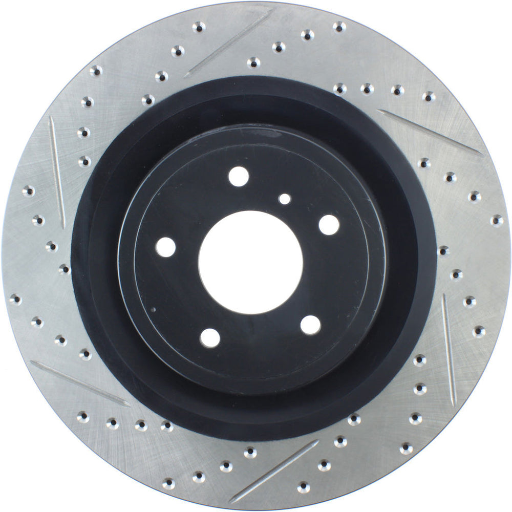 R1 08-25 Infiniti Q50 Front Right Drilled & Slotted Black Brake Rotor