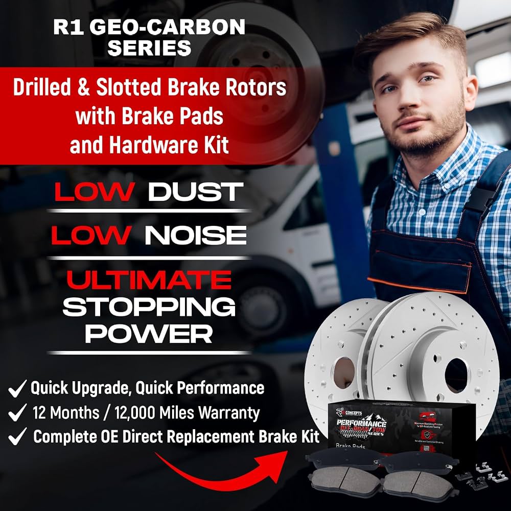 R1 07-20 Cadillac Escalade ESV Rear Drill/Slot Carbon Coated Rotor Set w/Off-Road/Tow Pads