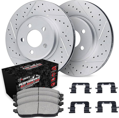 R1 05-15 Toyota Tacoma Front Drill/Slot Carbon Coated Rotor Set w/Off-Road/Tow Pads