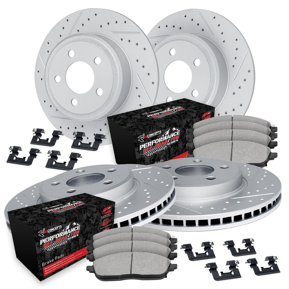 R1 11-22 Dodge Durango Front & Rear Drill/Slot Carbon Coated Rotor Set w/Off-Road/Tow Pads