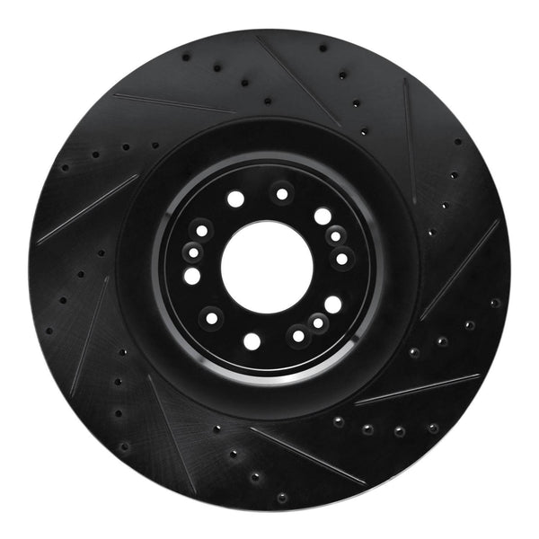 R1 17-22 Genesis G90 Front Right Drilled & Slotted Black Brake Rotor
