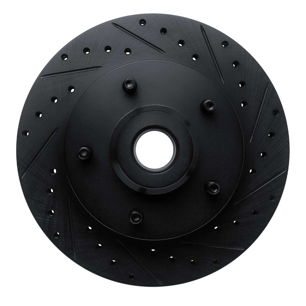 R1 94-02 Dodge B200 / B200 Van / B250 Front Right Drilled & Slotted Black Brake Rotor