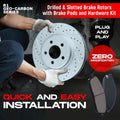 R1 18-25 Acura Integra Front Drill/Slot Carbon Coated Rotor Set w/Optimum Pads