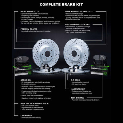 R1 12-15 Acura ILX Front & Rear Drill/Slot Carbon Coated Rotor Set w/Perf Sport Pads
