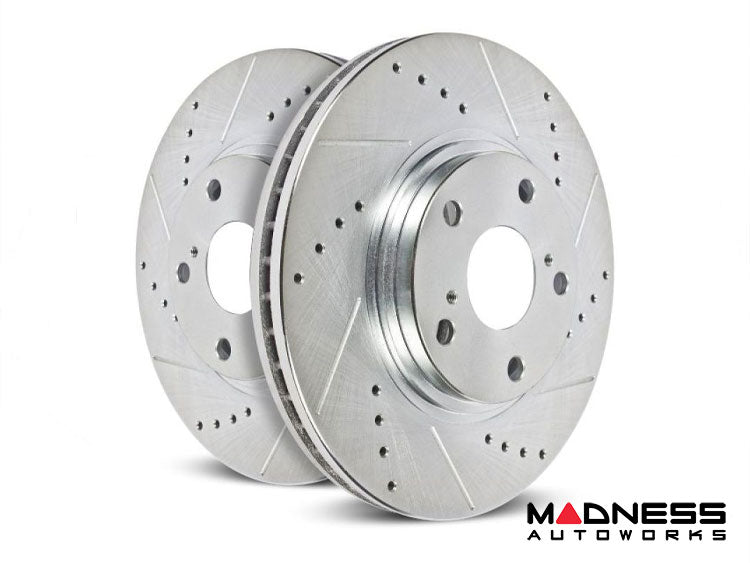 R1 10-24 Jaguar XF Front Left Drilled & Slotted Silver Brake Rotor