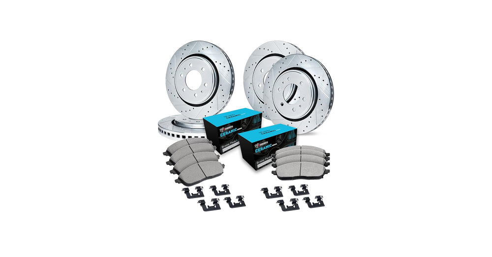 R1 03-09 Lexus GX470 Front & Rear Drill/Slot Silver Rotors w/Ceramic Pads