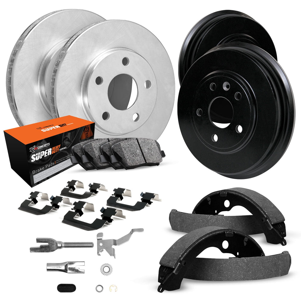 R1 90-99 Jeep Cherokee Front & Rear Drill/Slot Black Rotor/Drum w/Super Duty Pads