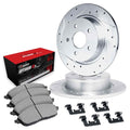 R1 05-10 Honda Odyssey Rear Drilled & Slotted Silver Brake Rotor Set w/Optimum OE Pads and Hardware