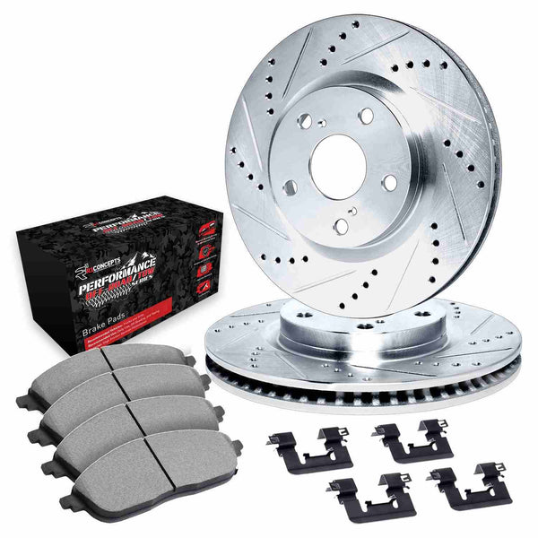 R1 07-18 Jeep Wrangler Front Drill/Slot Silver Rotors w/Off-Road/Tow Pads