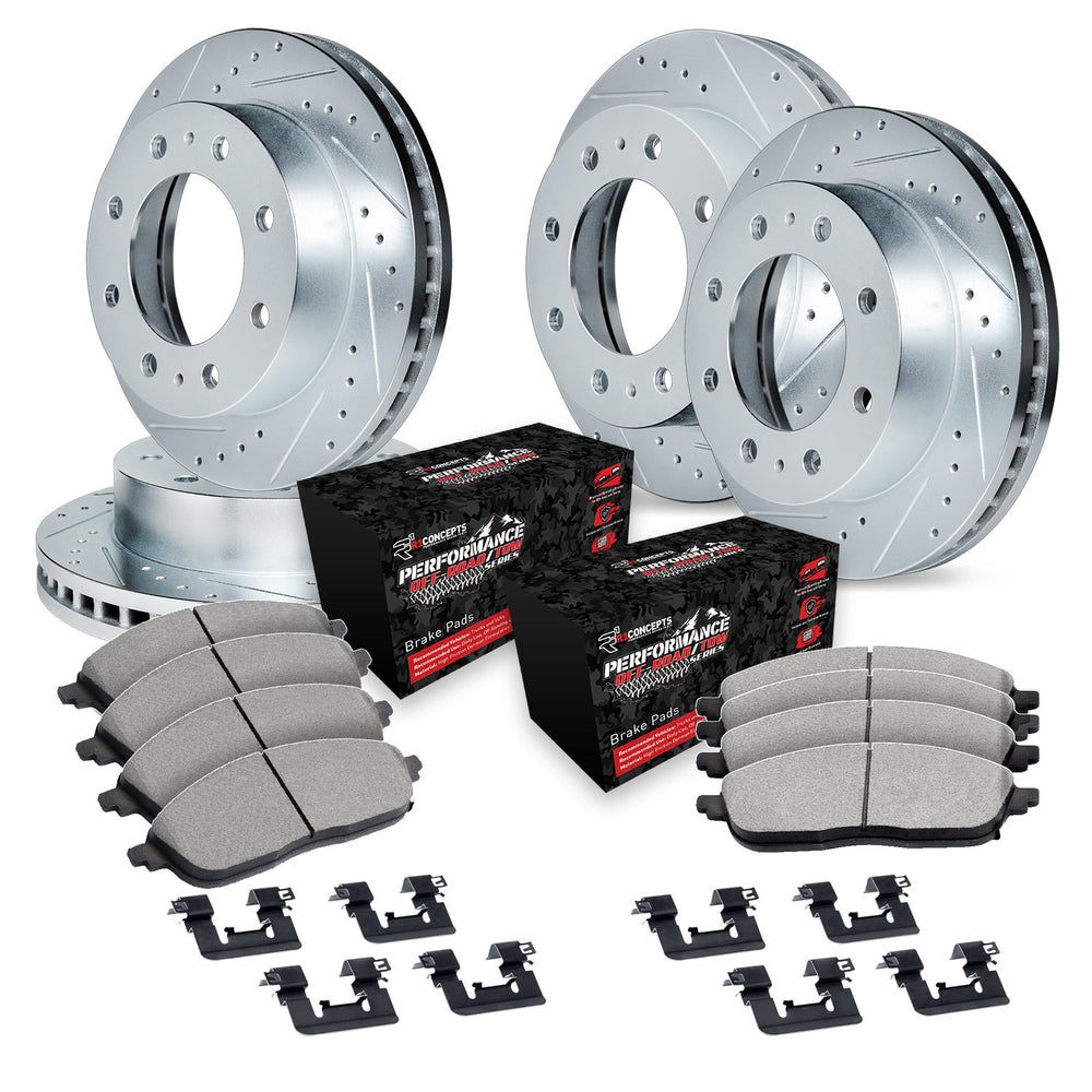 R1 01-10 Chevy Silverado 2500 HD Classic Front & Rear Drill/Slot Silver Rotors w/Off-Road/Tow Pads