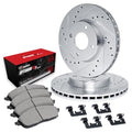 R1 82-93 Ford Mustang Front Drilled & Slotted Silver Brake Rotor Set w/Optimum OE Pads and Hardware