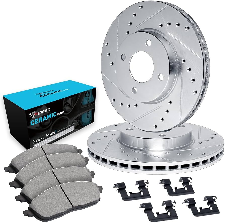 R1 93-97 Honda Civic Front Drilled & Slotted Silver Brake Rotor Set w/Ceramic Pads and Hardware