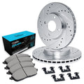 R1 16-22 Chevrolet Spark Front Drilled & Slotted Silver Brake Rotor Set w/Ceramic Pads and Hardware