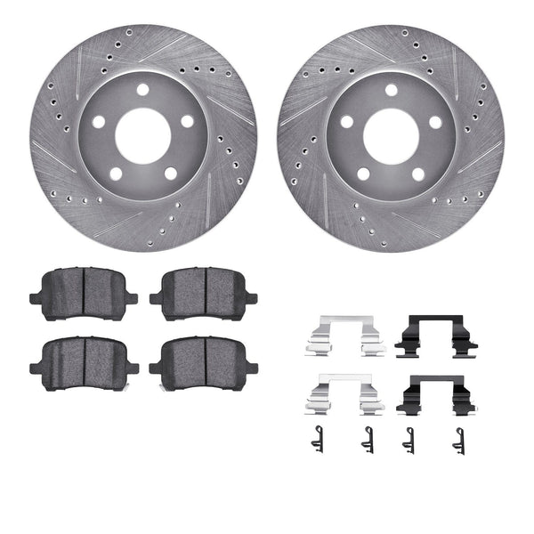 R1 06-11 Chevrolet HHR Front Drilled & Slotted Silver Brake Rotor Set w/Ceramic Pads and Hardware