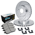 R1 07-15 Mini Cooper Front Drilled & Slotted Silver Brake Rotor Set w/Euro Ceramic Pads and Hardware