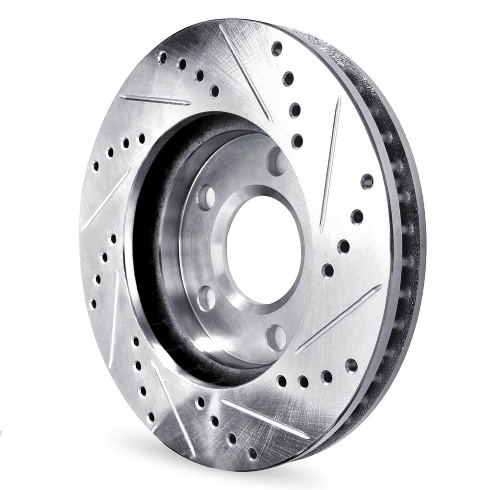 R1 76-85 Ford F-150 Front Drilled & Slotted Silver Brake Rotor Set w/Ceramic Pads and Hardware