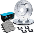 R1 76-85 Ford F-150 Front Drilled & Slotted Silver Brake Rotor Set w/Ceramic Pads and Hardware
