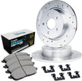 R1 04-13 Mazda 3 Rear Drilled & Slotted Silver Brake Rotor Set w/Euro Ceramic Pads and Hardware