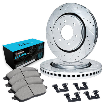 R1 15-17 Ford F-150 Rear Drilled & Slotted Silver Brake Rotor Set w/Ceramic Pads and Hardware
