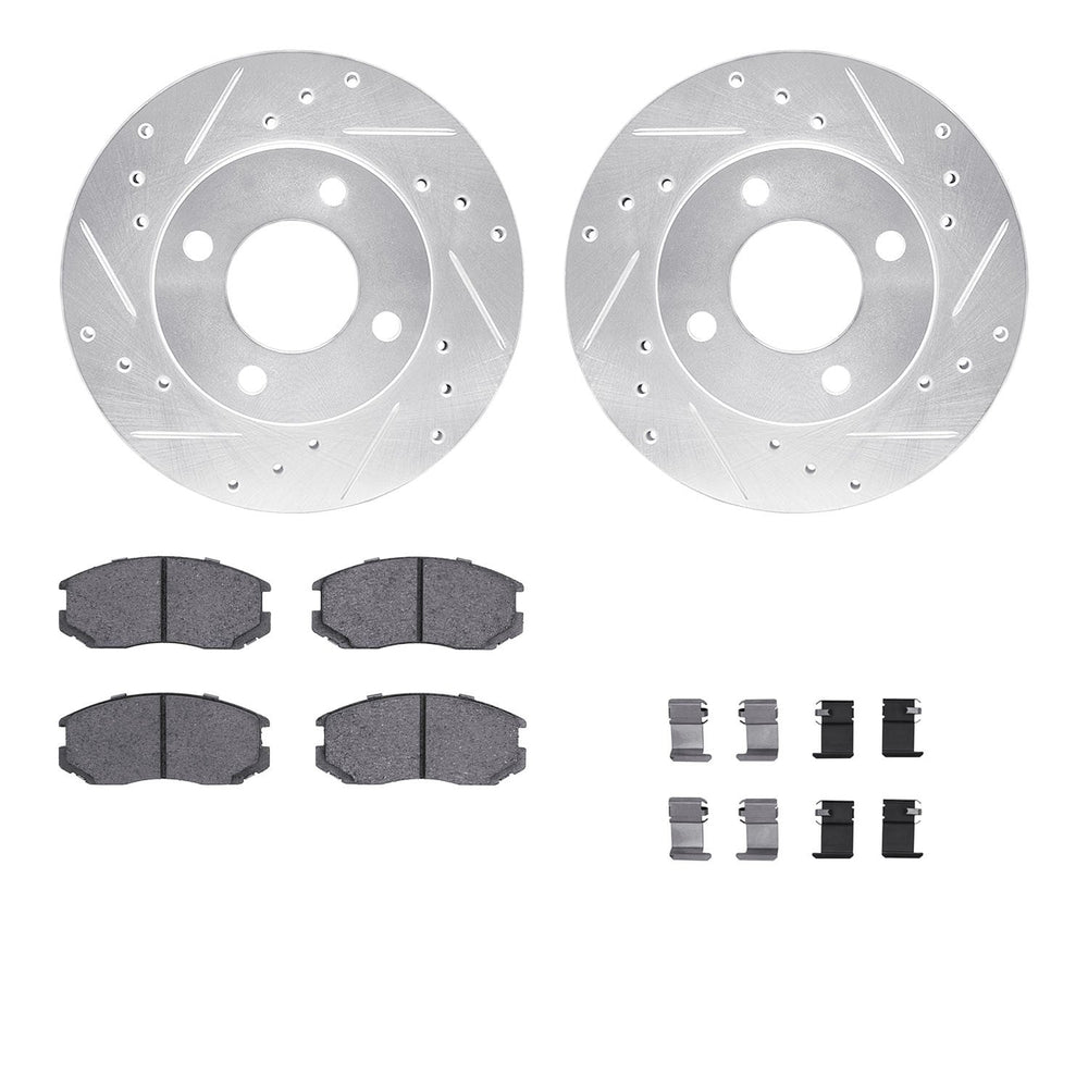 R1 92-00 Dodge Colt Front Drilled & Slotted Silver Brake Rotor Set w/Ceramic Pads and Hardware