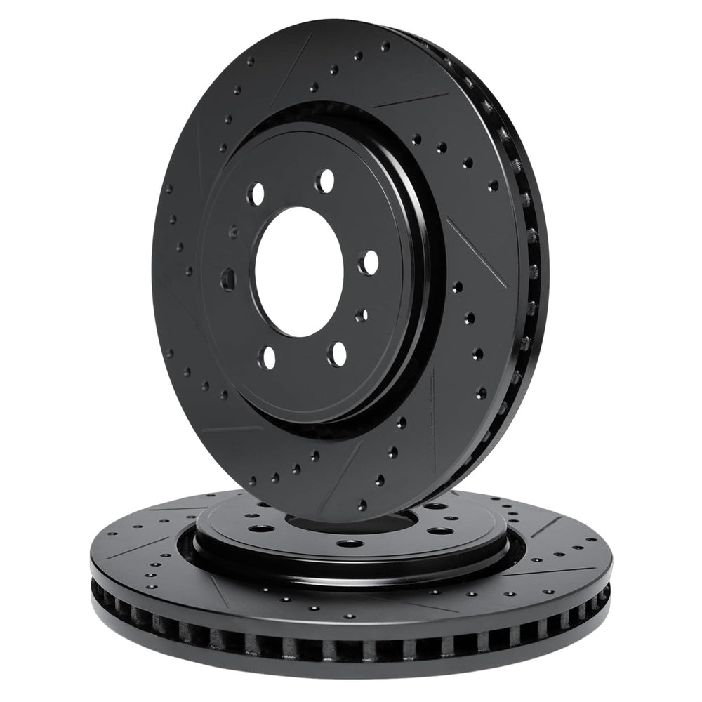 R1 17-25 Buick Enclave Front Drilled & Slotted Black Brake Rotor Set