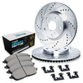 R1 16-24 Jaguar XF Front Drilled & Slotted Silver Brake Rotor Set w/Euro Ceramic Pads and Hardware
