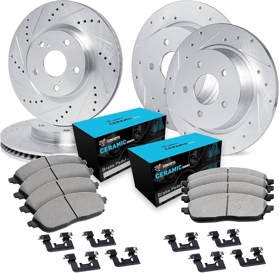 R1 15-20 Kia Sorento Front & Rear Drill/Slot Silver Rotors w/Ceramic Pads