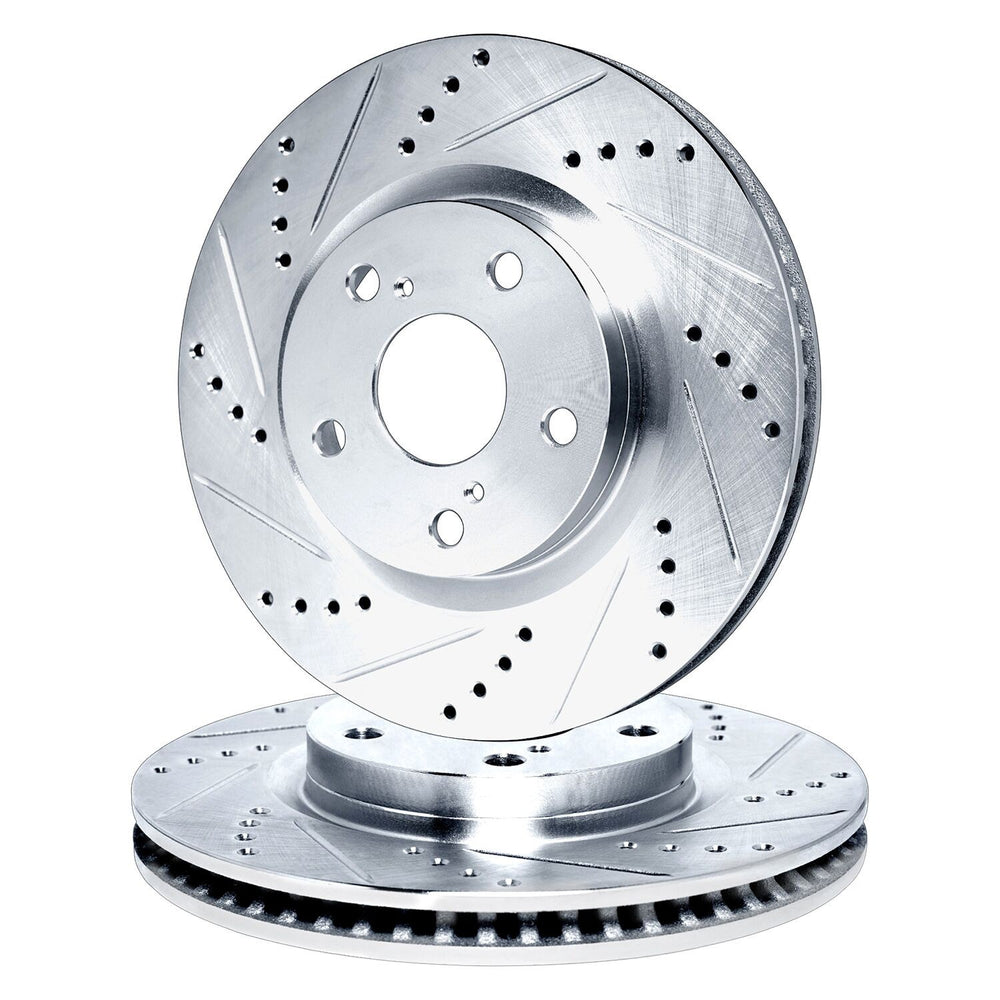 R1 10-19 BMW Alpina B6 xDrive Gran Coupe Rear Drilled & Slotted Silver Brake Rotor Set