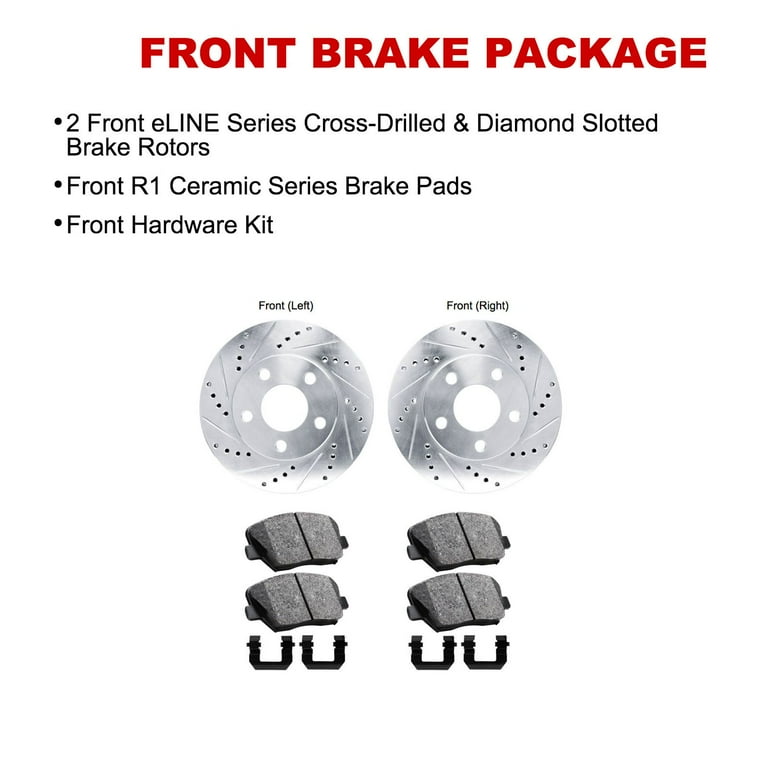 R1 03-17 Acura ILX Front Drilled & Slotted Silver Brake Rotor Set w/Ceramic Pads and Hardware
