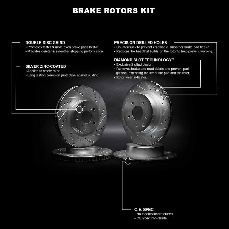 R1 13-16 Dodge Dart Front & Rear Drilled & Slotted Silver Brake Rotor Set