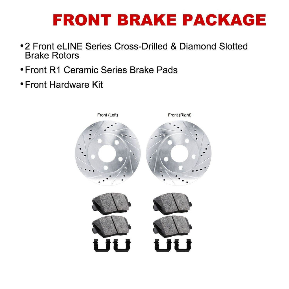 R1 07-16 Acura RDX Front Drilled & Slotted Silver Brake Rotor Set w/Ceramic Pads and Hardware