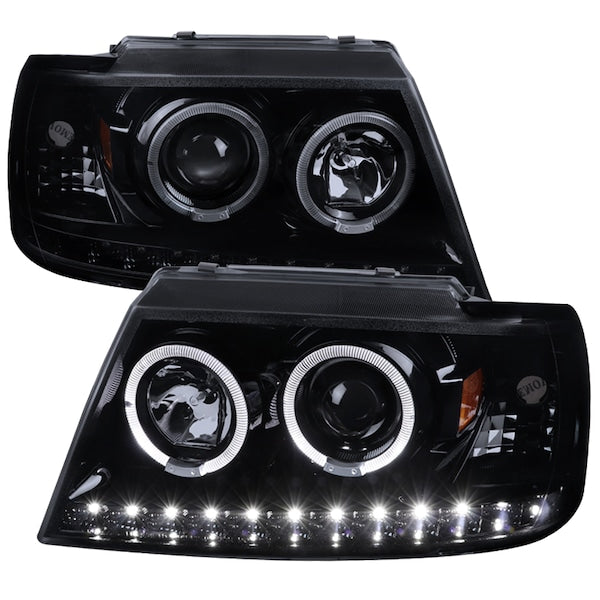 PROJECTOR HEADLIGHTS FULL GLOSSY BLACKHOUSING WITH LIGHT SMOKE LENS