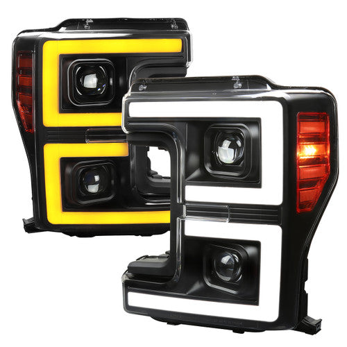 LED PROJECTOR HEADLIGHTS WITH SEQUENTIAL TURN SIGNAL - CLEAR LENS WITH MATTE BLACK HOUSING