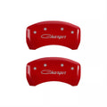 Set Of 4 Caliper Covers Engraved Front And Rear Cursive Charger Red Finish Silver Characters 2011-2023 Dodge Challenger 18 inches