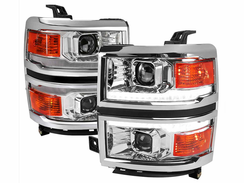 1500 PROJECTOR HEADLIGHTS WITH CHROME TRIM CHROME HOUSING CLEAR LENS AND AMBER REFLECTOR WITH SEQUENTIAL TURN SIGNAL