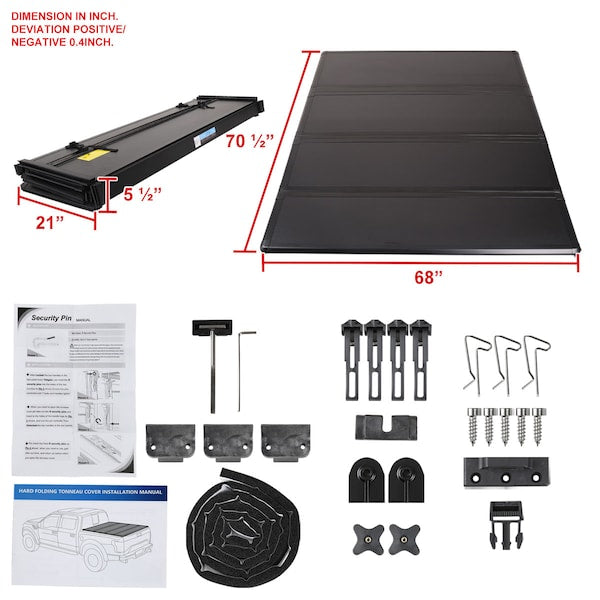 GMC SIERRA 1500 CREW CAB 5 FOOT 8 INCH BED HARD QUAD FOLD TONNEAU COVER