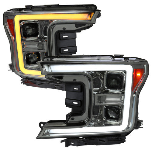 LED PROJECTOR HEADLIGHTS WITH SEQUENTIAL TURN SIGNAL - SMOKE LENS WITH CHROME HOUSING
