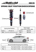 Buddy Club Sport Spec Damper Coilovers Kit Honda Civic 16 Coupe/Sedan Non-Si