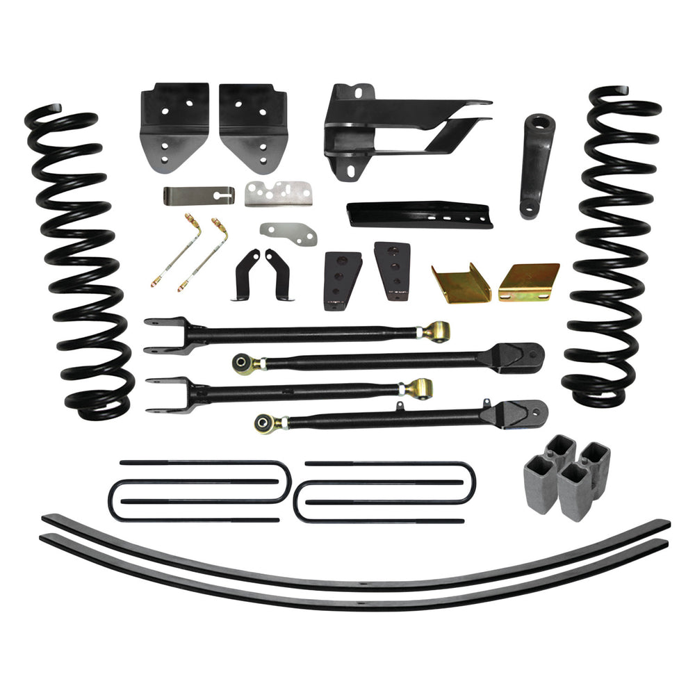 Lift Kit 4 Inch Lift w/Adjustable 4-Links Includes Front Coil Springs U-Bolts Bump Stop Spacers Upper/Lower Radius Arms Lowering Brackets Nitro 8000 Shocks 17-19 Ford F-250/ F-350 Super Duty Skyjacker
