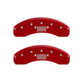 Set Of 4 Caliper Covers Engraved Front Jeep Engraved Rear Jeep Grill Logo Red Finish Silver Characters 2003-2006 Jeep Wrangler MGP Caliper Covers