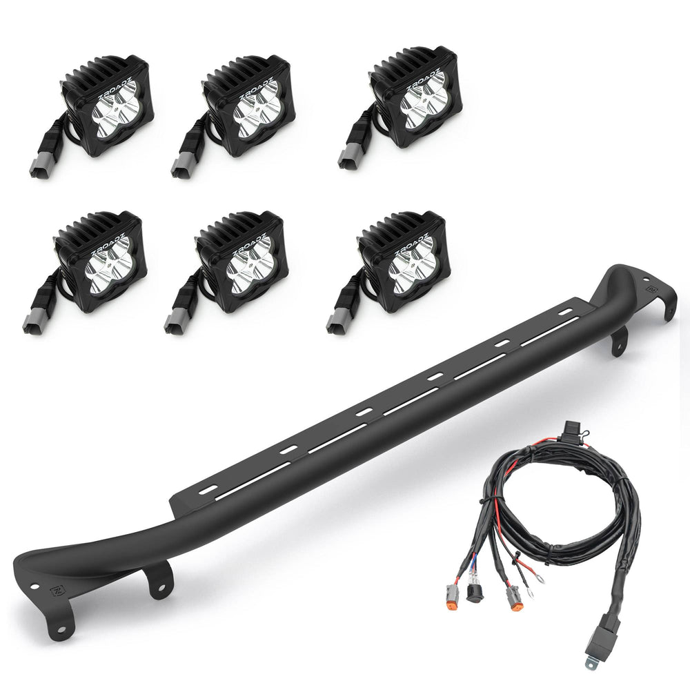 Front Bumper Top LED Kit Black Mild Steel Bolt-on no drilling required Includes (6) 3 Inch White ZROADZ LED Pod Lights and Universal Wiring Harness