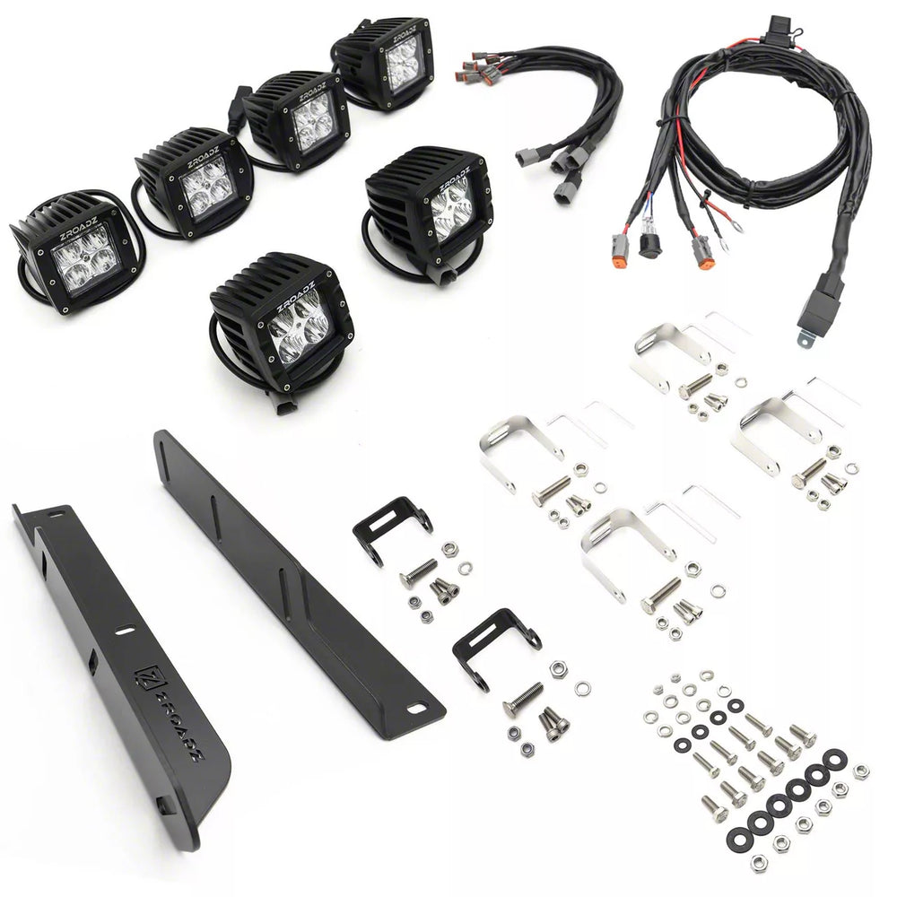 ~(22 lbs. 26X15X6)~ Front Bumper OEM Fog Amber LED Kit Black Mild Steel Bolt-on no drilling required Includes (4) 3 Inch ZROADZ LED Pod Lights and (2) 3 Inch Amber ZROADZ LED Pod Lights and Universal Wiring Harness 2017-2021 Ford F-150 Raptor