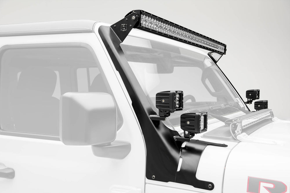 Zroadz Front Roof LED Kit Black Mild Steel Bolt-on no drilling required Includes (1) 50 Inch ZROADZ LED Straight Single Row Slim Light Bar and Universal Wiring Harness Z374831-KITS
