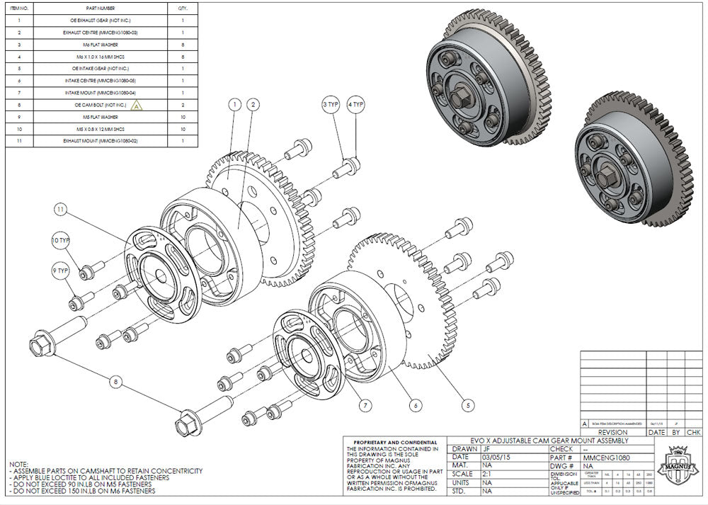 Magnus Adjustable Cam Gears and Delete Kit