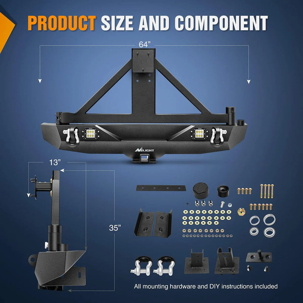 Rear Bumper with Tire Carrier & Hitch Receiver