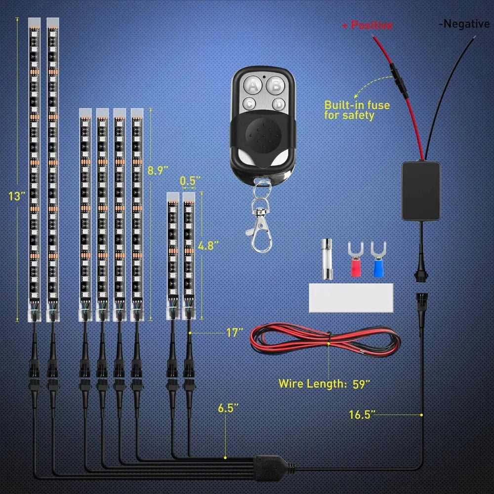 8-Piece RGB RF Remote Control LED Strip Lights Kit